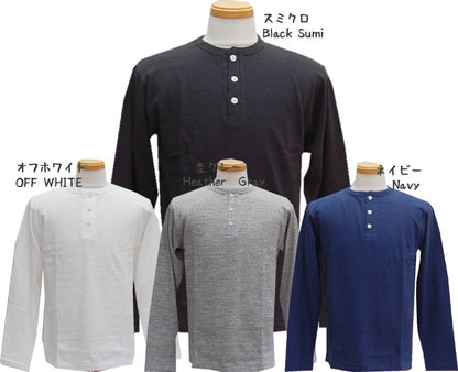 WAREHOUSE & CO. Lot 5907 ヘンリーネック ロングスリーブTシャツ 12番ムラ糸天竺 “シャドウボーダー”